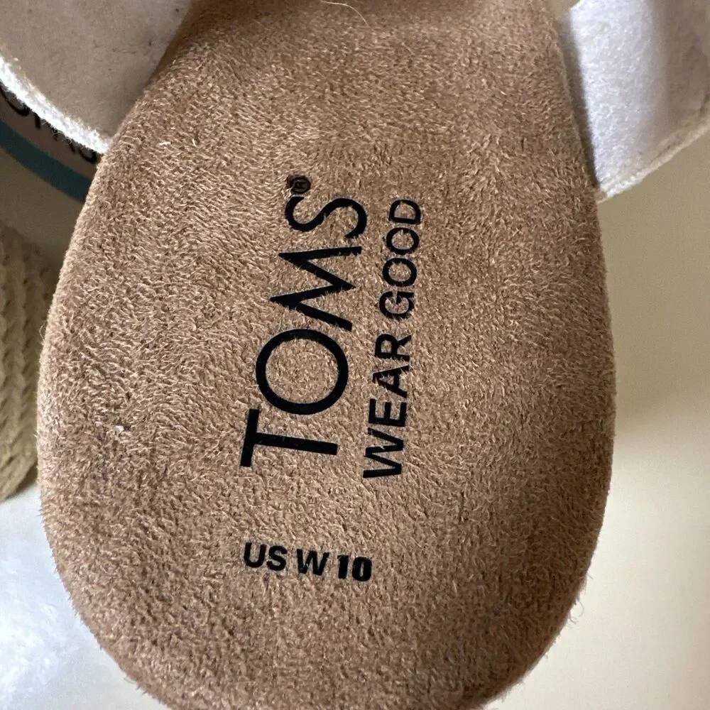 Toms Majorca Platform Espadrille Casual Block Heel Sandals White Canvas Sz 10 - Picture 6 of 12